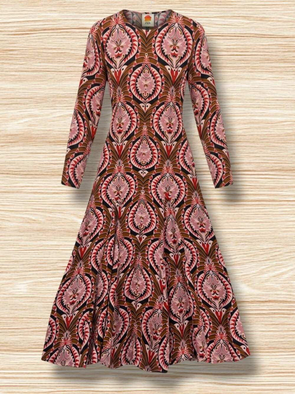 FARM Rio Pink Geometric Exposed Front Zip Long Sleeve Maxi Dress S